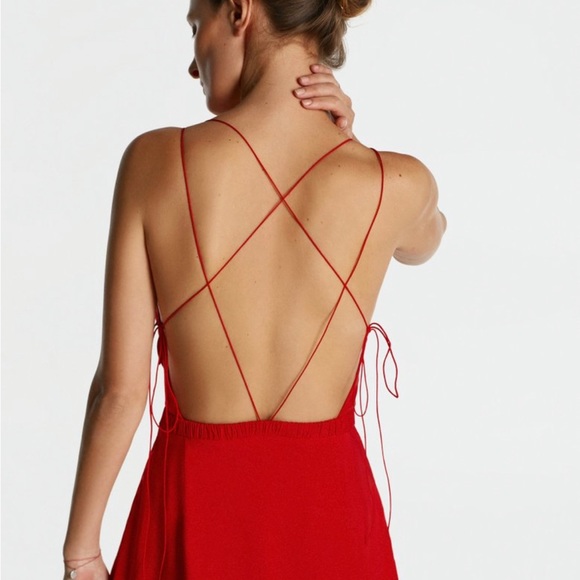 BRAND NEW !! Anna October Red Backless Maxi Dress with Straps SILK - Picture 3 of 11